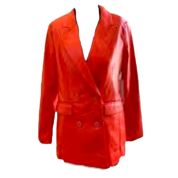 NWT HOUSE OF HARLOW 1960 VEGAN LEATHER BLAZER FULLY LINED HOLIDAY RED - Picture 4 of 11